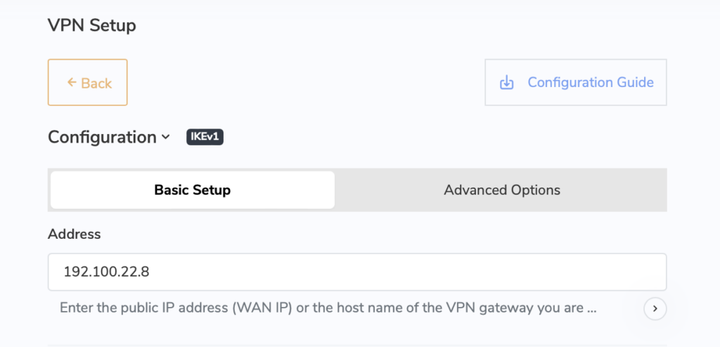 Öffentliche VPN Gateway IP Adresse für IKEv1 IPsec VPN im VPN Tracker auf dem Mac eingeben