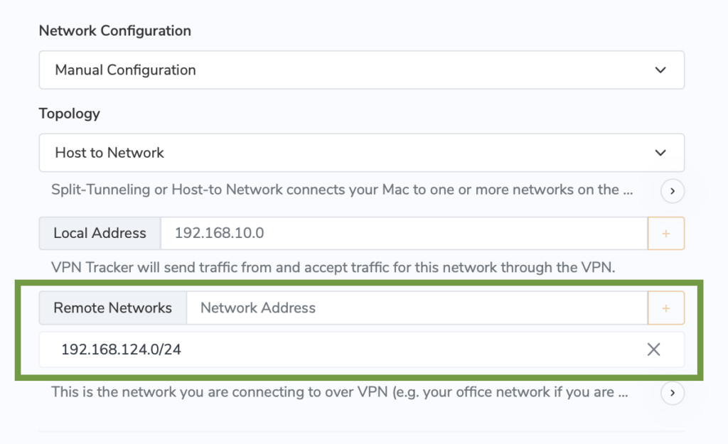 Remote Netzwerke und Split Tunneling für IKEv1 IPsec VPN im VPN Tracker konfigurieren