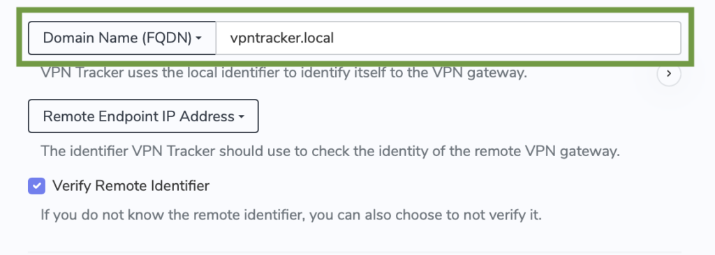 IPsec Identifier als FQDN für IKEv1 in VPN Tracker auf dem Mac setzen