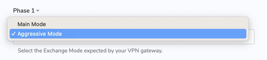 Aggressive Mode oder Main Mode für IKEv1 IPsec Phase 1 in VPN Tracker auswählen