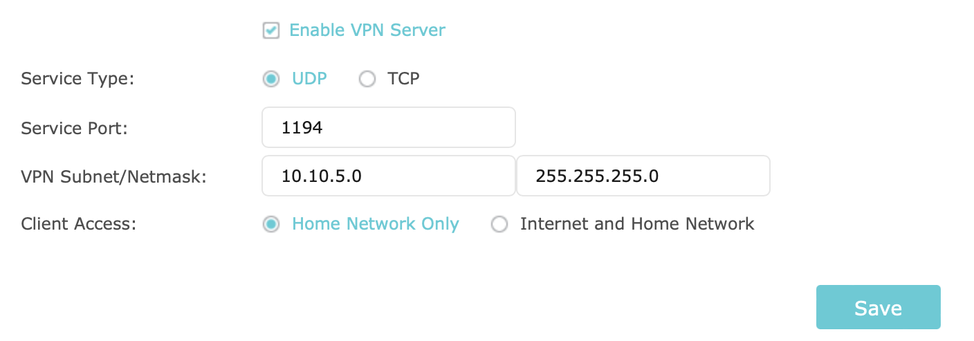 Enable TP Link OpenVPN server settings on Archer router