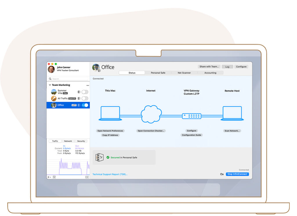 Screenshot of VPN Tracker 365 user interface