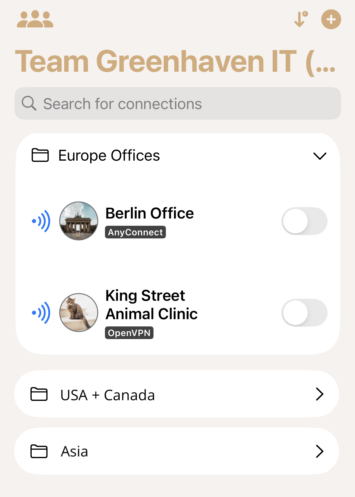 VPN Tracker iOS update showing WireGuard connection details with stop, configure, pin, and share options on iPhone