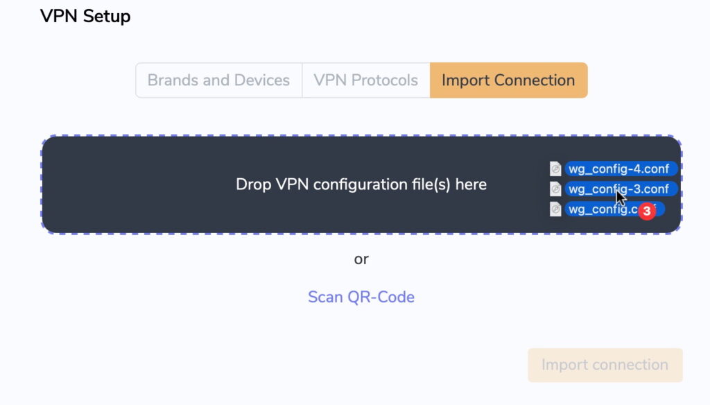 Drop your Wireguard Connection Files into the Dropbox