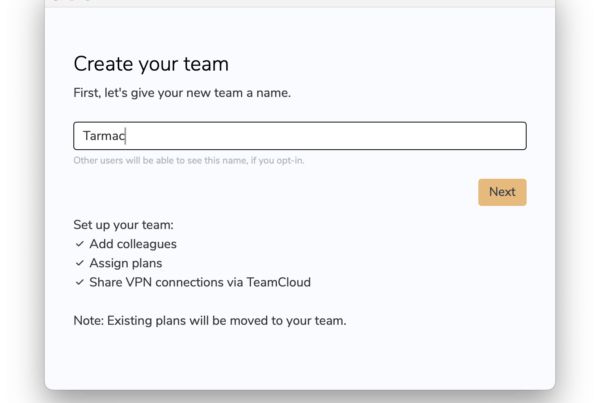 create a new team in vpn tracker to migrate to wireguard vpn