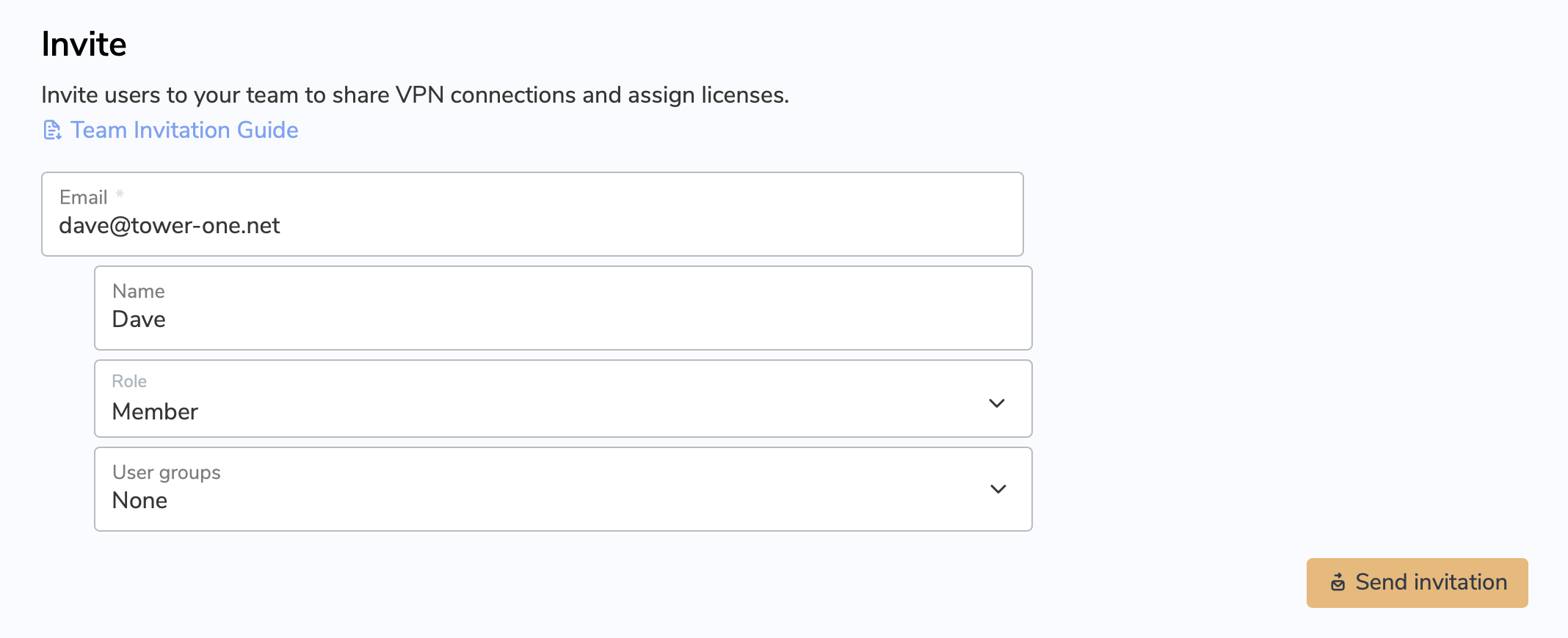 Invite team members in VPN Tracker