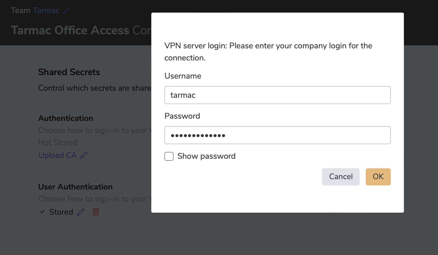 Preconfigure VPN login details
