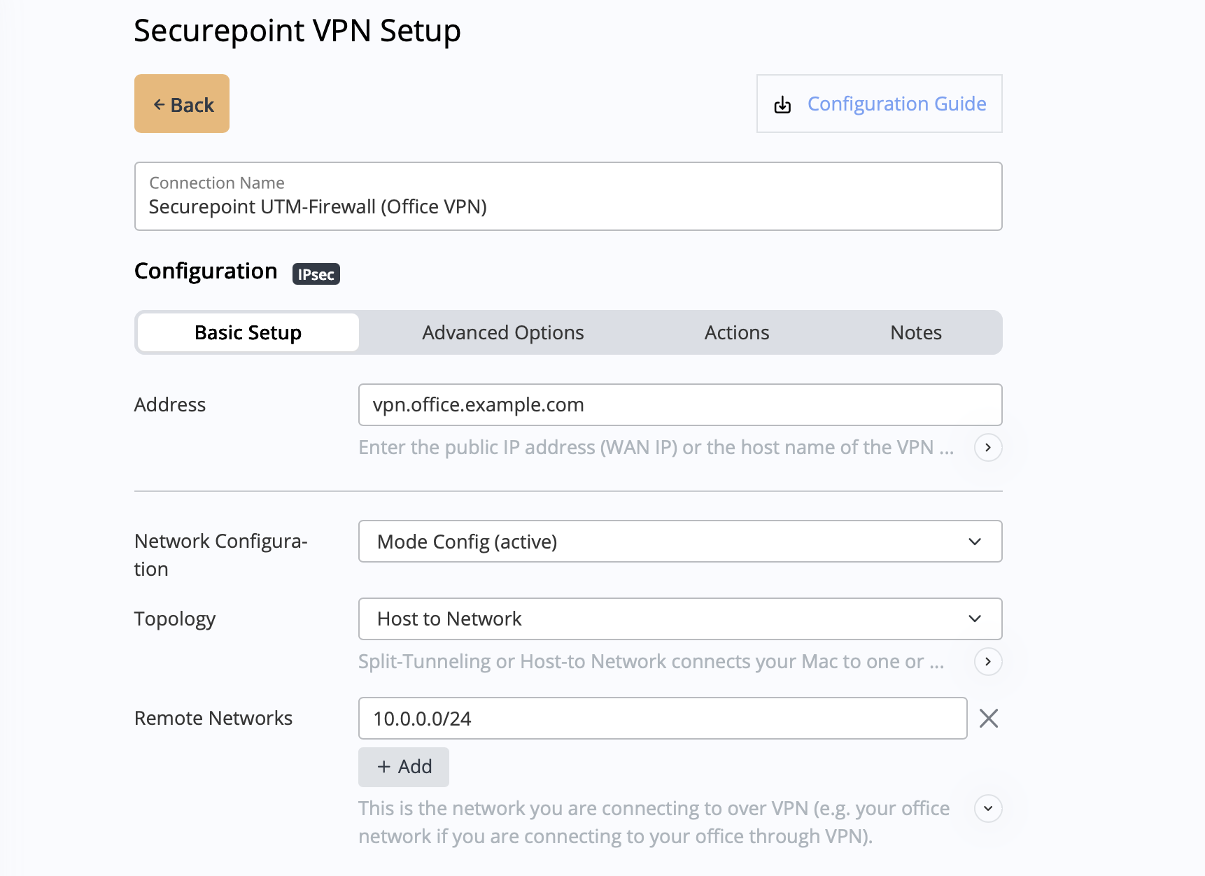 Securepoint VPN client setup in VPN Tracker 365 on Mac and iOS