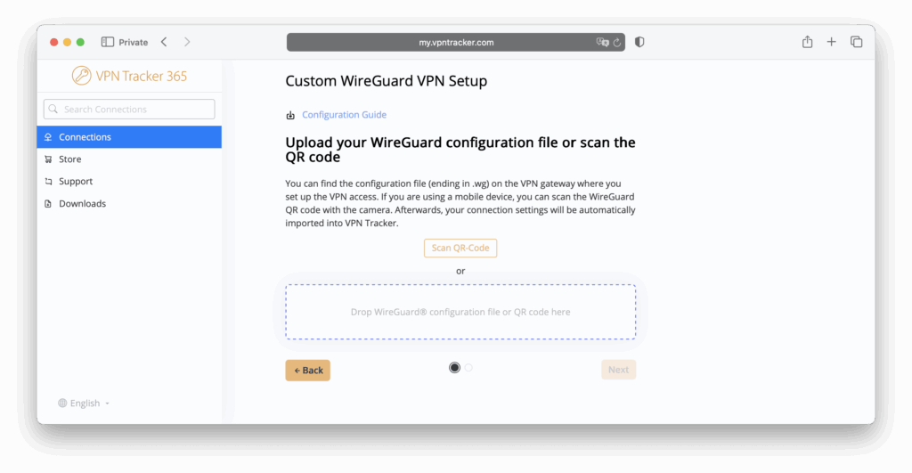 VPN Tracker file upload for WireGuard