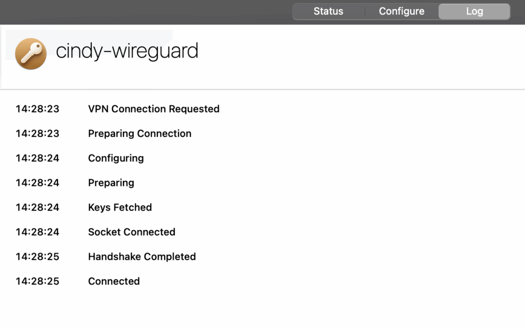 WireGuard-Verbindung erfolgreich getestet