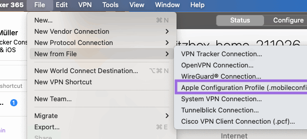 mobileconfig import in VPN Tracker for Mac