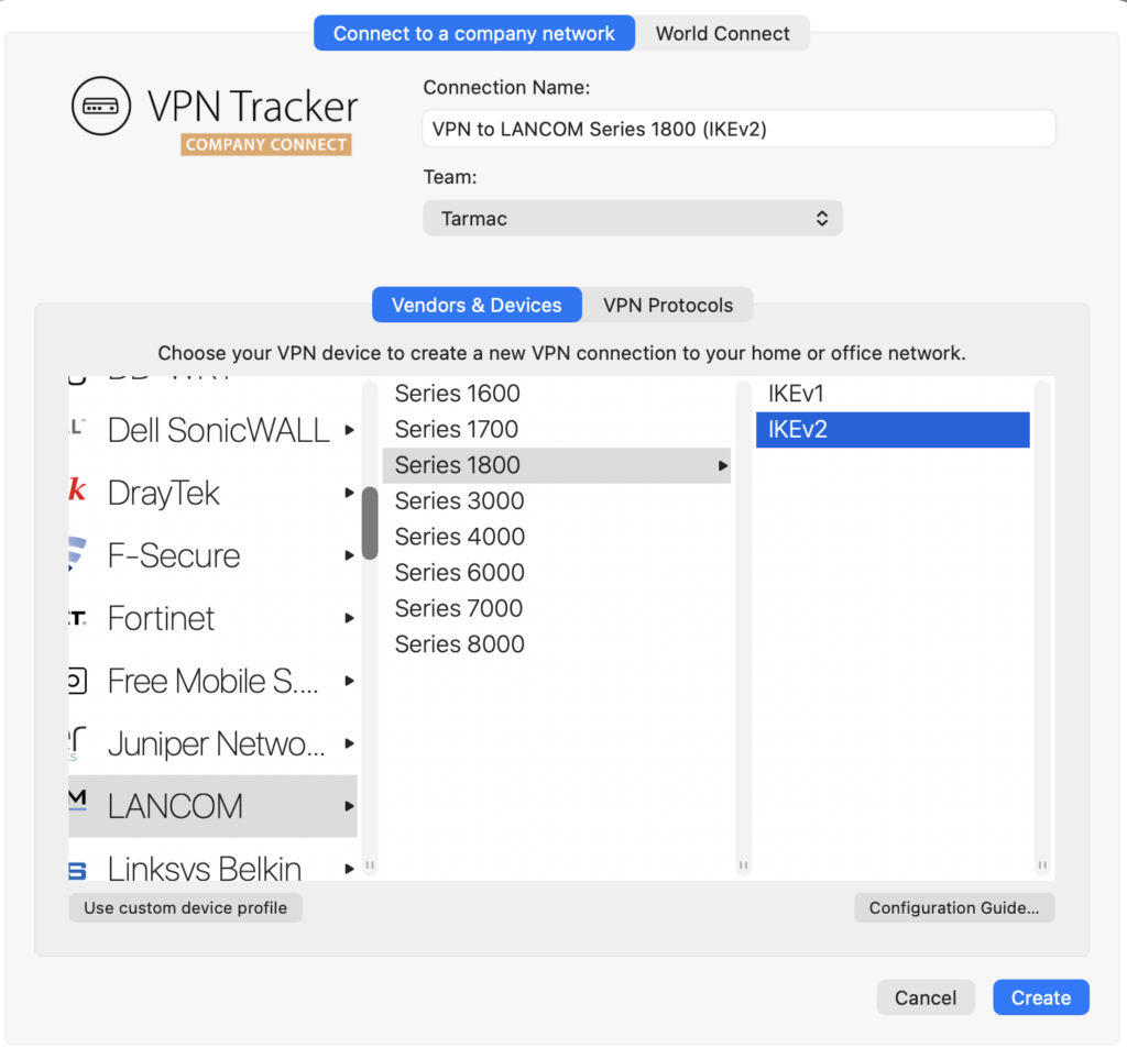 neue LANCOM IKEv2 VPN Verbindung für die 1900er Serie erstellen
