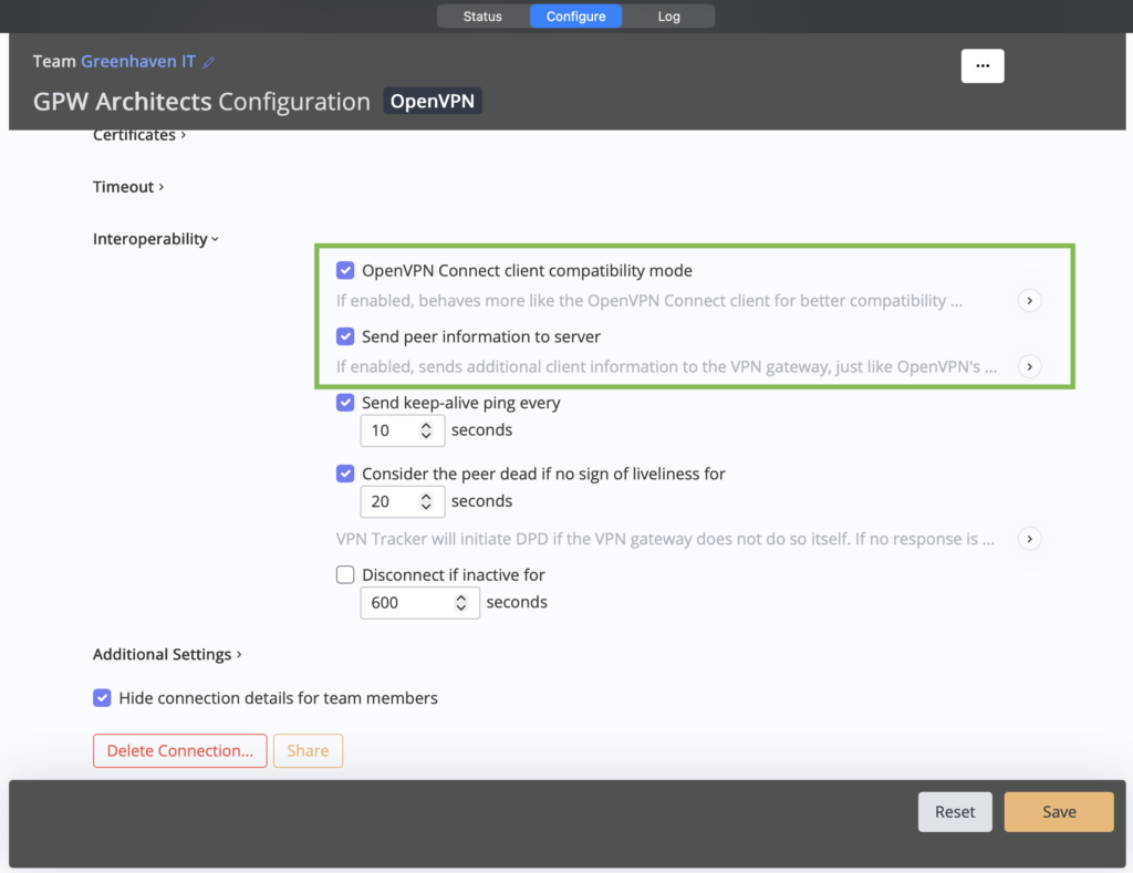 OpenVPN CloudConnexa Einstellungen in VPN Tracker