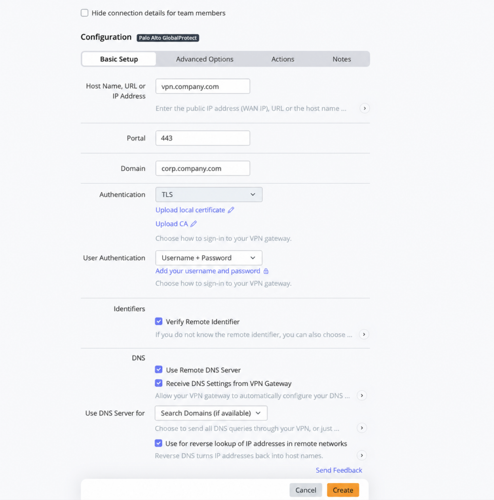 Palo Alto globalprotect vpn setup in vpn tracker