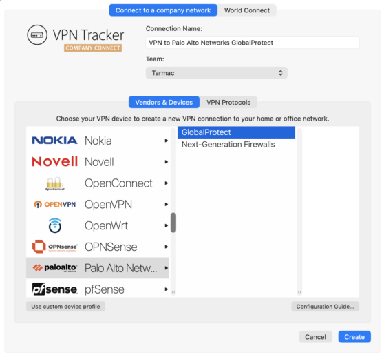 Palo Alto GlobalProtect VPN Setup in VPN Tracker